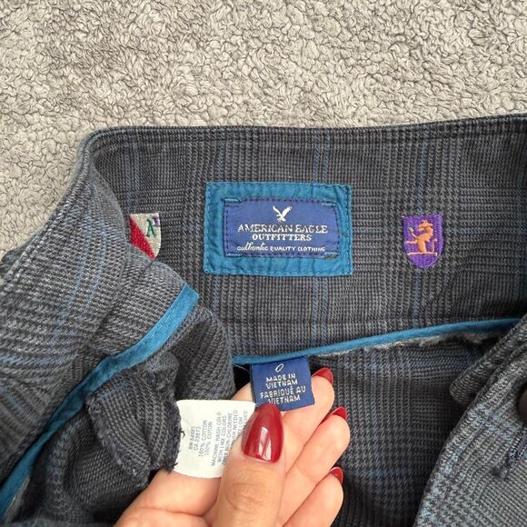 Y2k American Eagle grey micro plaid mini skirt - Picture 3 of 5